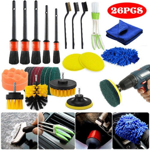 LuxNGo-26Pcs Car Detailing Brush Set Soft Brushes Interior Wheel Valet Pro Cleaning Kit