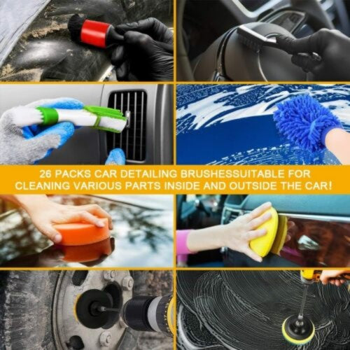 LuxNGo-26Pcs Car Detailing Brush Set Soft Brushes Interior Wheel Valet Pro Cleaning Kit